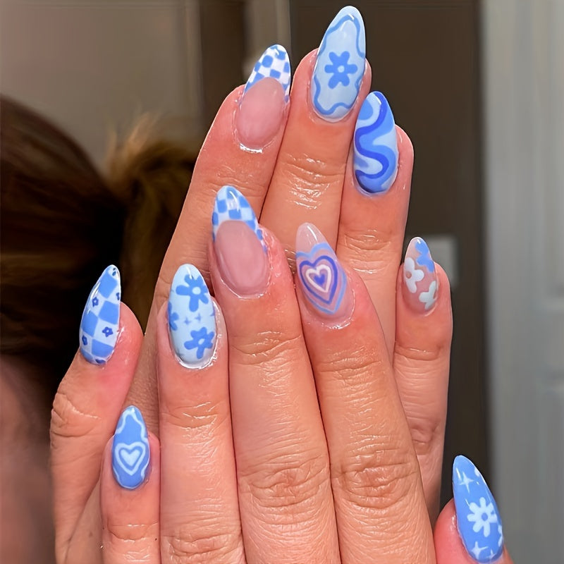 Full-Cover Almond Press-On Nails – 24pcs, Medium, Matte Acrylic, Long-Lasting, Valentine’s Style