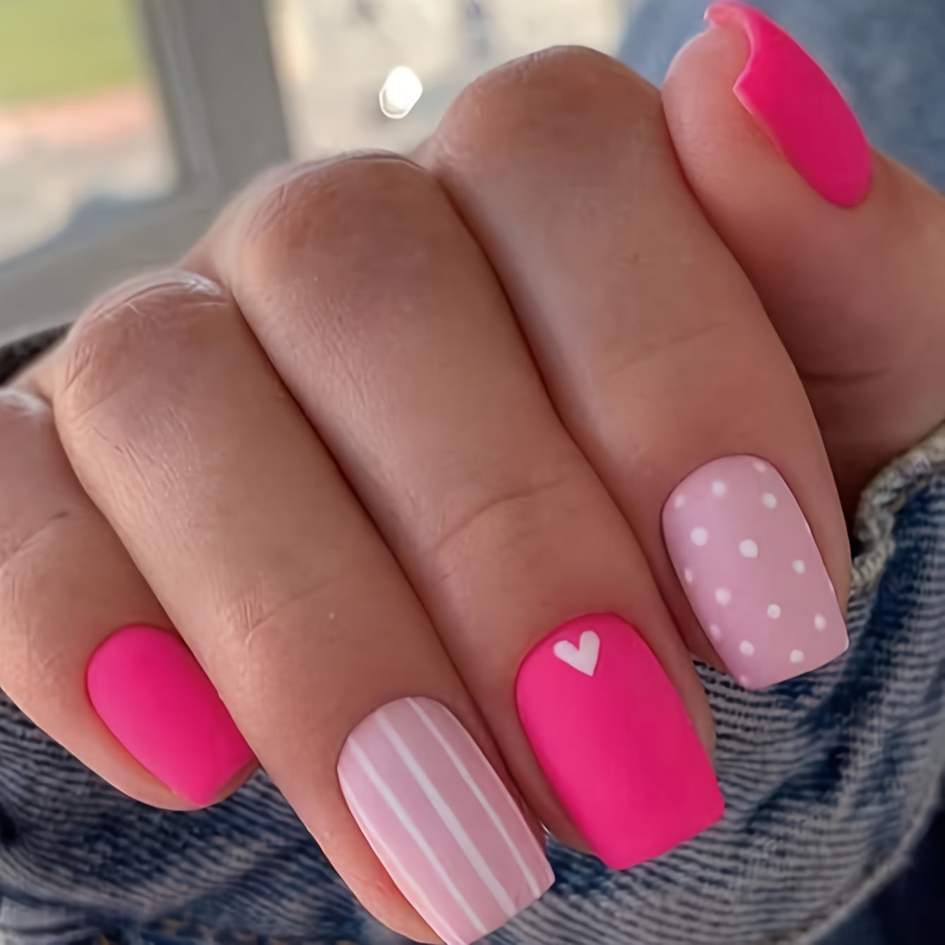 Full-Cover Almond Press-On Nails – 24pcs, Medium, Matte Acrylic, Long-Lasting, Valentine’s Style