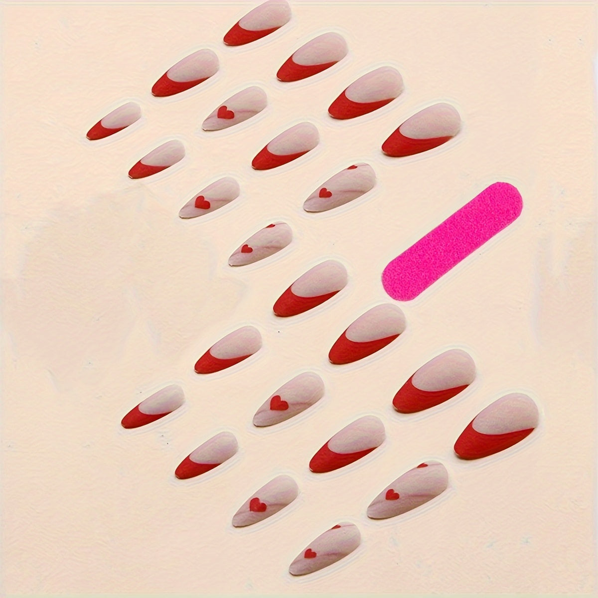 Full-Cover Almond Press-On Nails – 24pcs, Medium, Matte Acrylic, Long-Lasting, Valentine’s Style