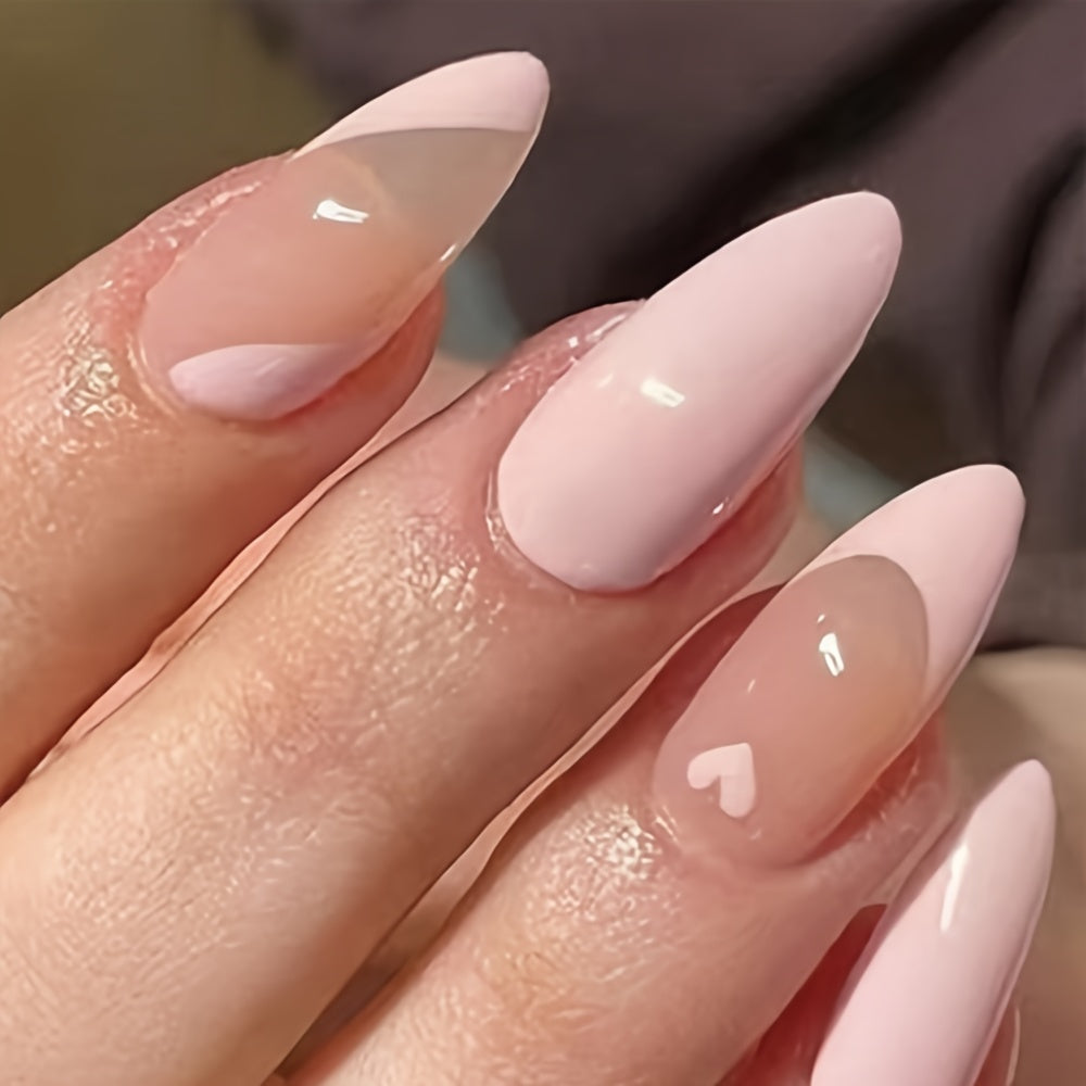 Full-Cover Almond Press-On Nails – 24pcs, Medium, Matte Acrylic, Long-Lasting, Valentine’s Style
